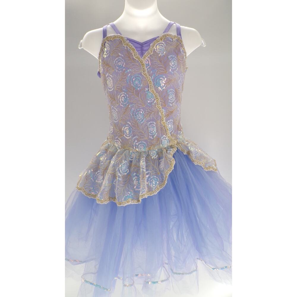 Dance Costume Unbranded   Large Child Lavender Ballet gold lace sequin